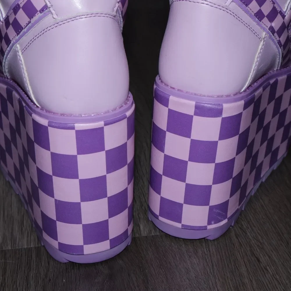 PINK/LAVENDER QOZMO CHECKERPLATFORM SNEAKERS womens 5 - Picture 3 of 12